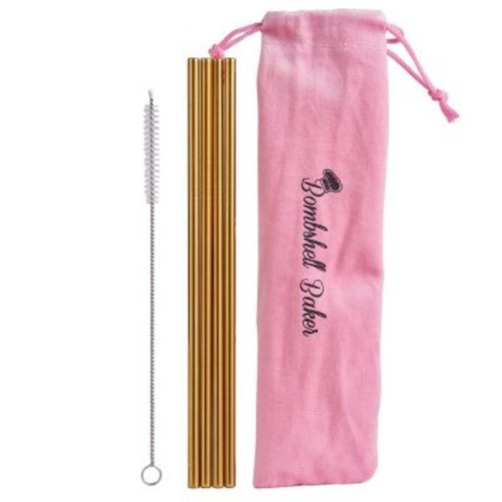 Bombshell Baker Gold Stainless Steel Straw Set